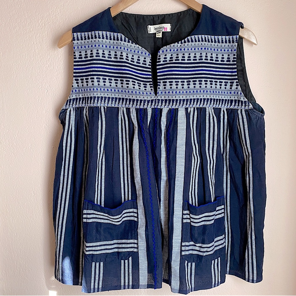 Lemlem Navy and Light Blue Striped Sleeveless Cotton Top